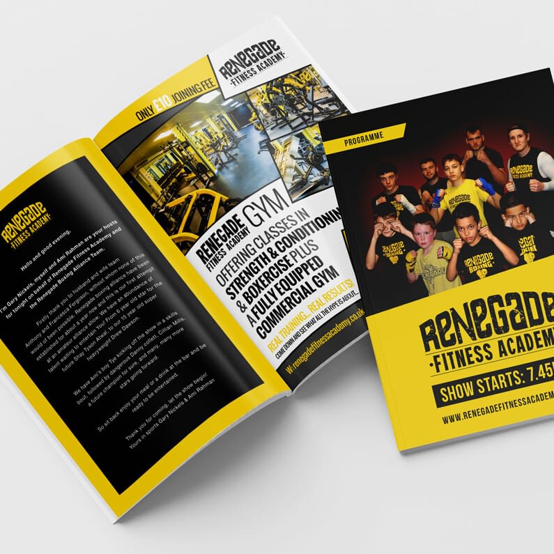 Renegade Fitness Academy Fight Night Programme Mockup Inside Front View uai