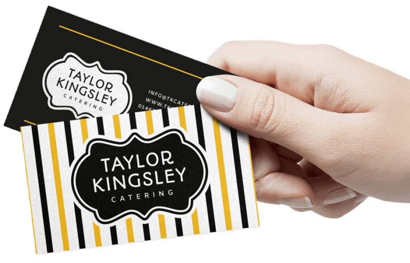 taylor kingsley catering Hitchin Branding hand holding business card hero e1654558215761