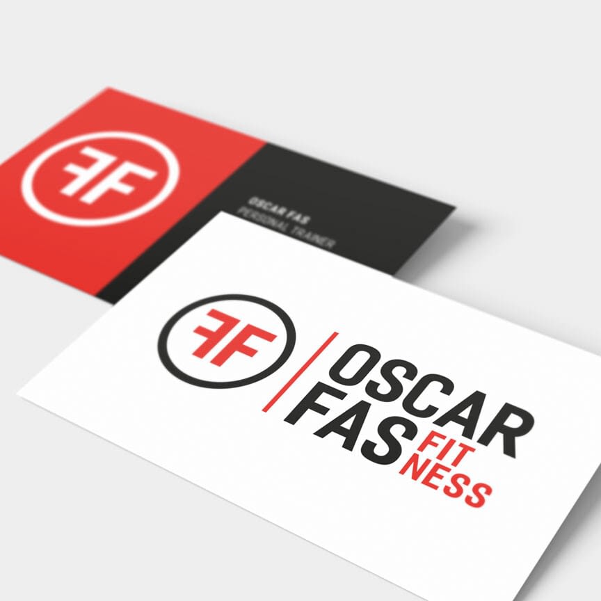 OSCAR FAS FITNESS PERSONAL TRAINER LOGO BUSINESS CARD MOCKUP FLAT uai