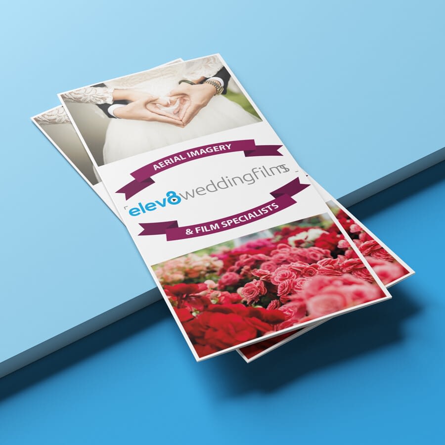 Elev8 Imagery Print Design Tri Fold Leaflet Front View Stacked uai