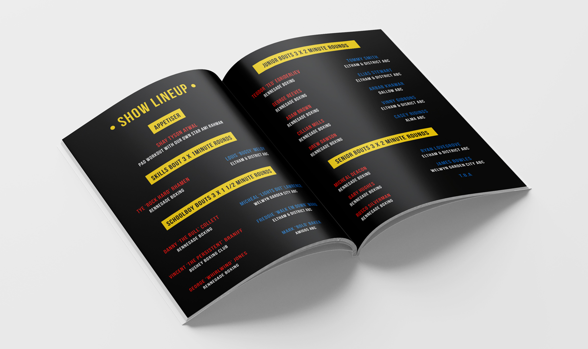 Renegade Fitness Academy Fight Night Programme Mockup Inside Lineup View