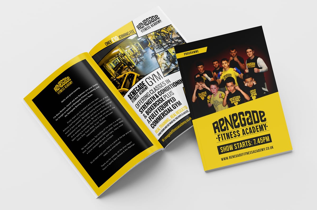 Renegade Fitness Academy Fight Night Programme Mockup Inside Front View