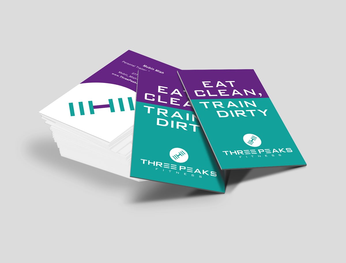 three peaks fitness branding design business card mockup