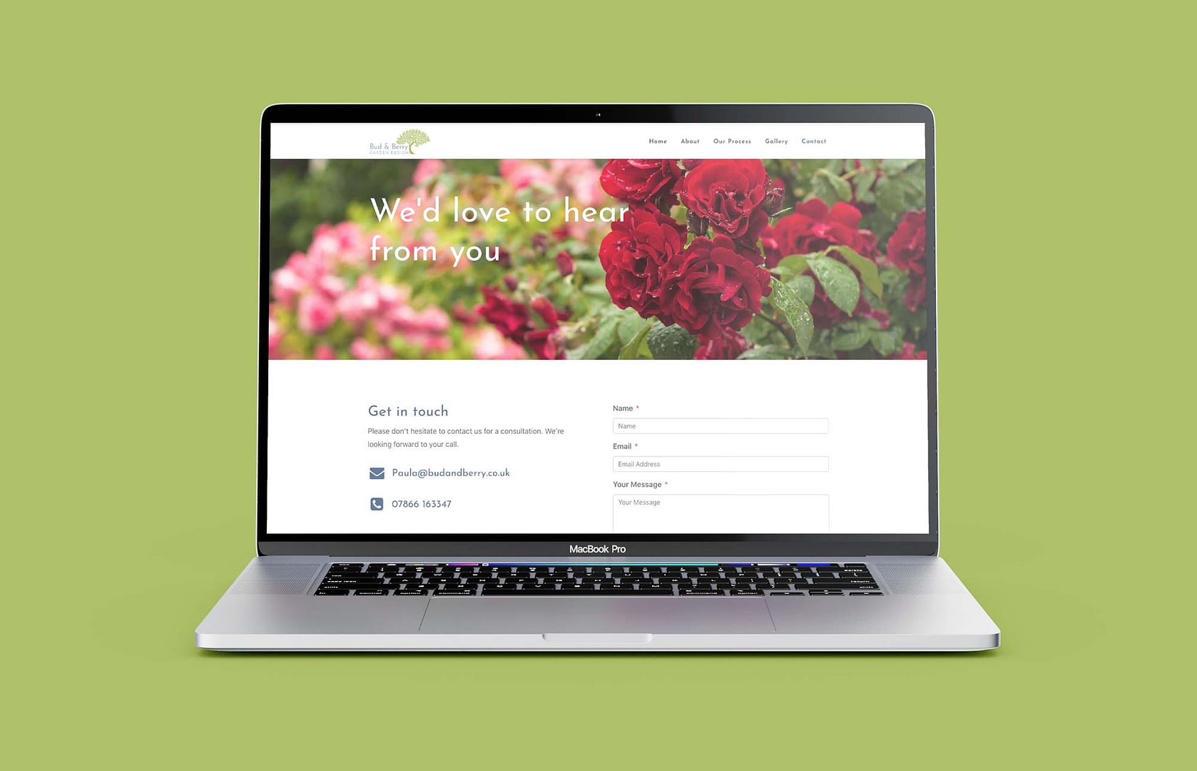 budberry Website Mockup Laptop Contact Page