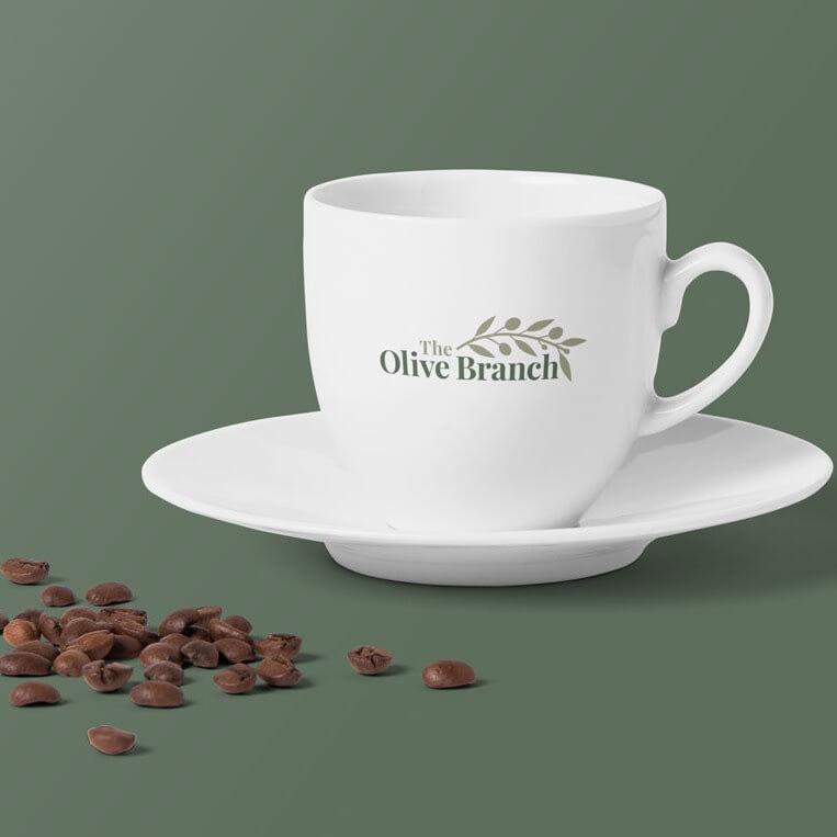 Olive Branch Deli Brand Design Coffee Cup Mockup uai
